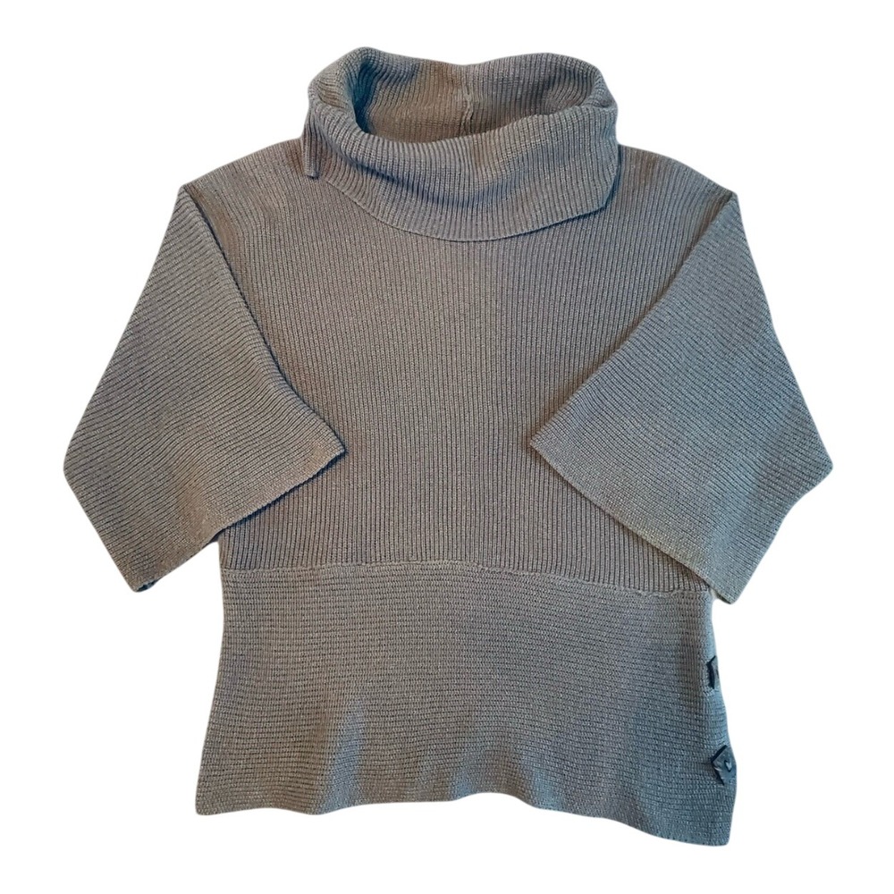 Putorti Canada Men S/M Grey‎ Ribbed Cowl Neck Short Sleeve Sweater Side Buttons